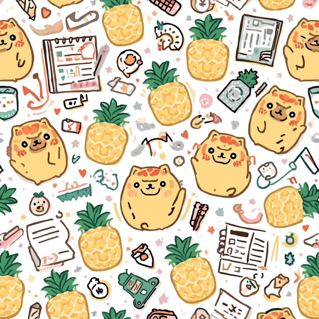 沖縄風ミニシーサー デジタルペーパーパック | イラストパターン | 印刷用スクラップブック背景 | Canva対応 | 8枚セット シームレス