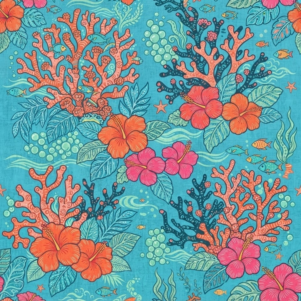 沖縄風パターン・デジタルペーパーパック | イラストパターン | 印刷用スクラップブック背景 | Canva対応 | 10枚セット シームレス