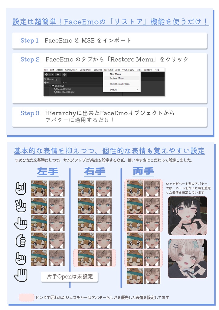 《簡単表情統一アセット》Mame Soul Emo【29アバター対応】