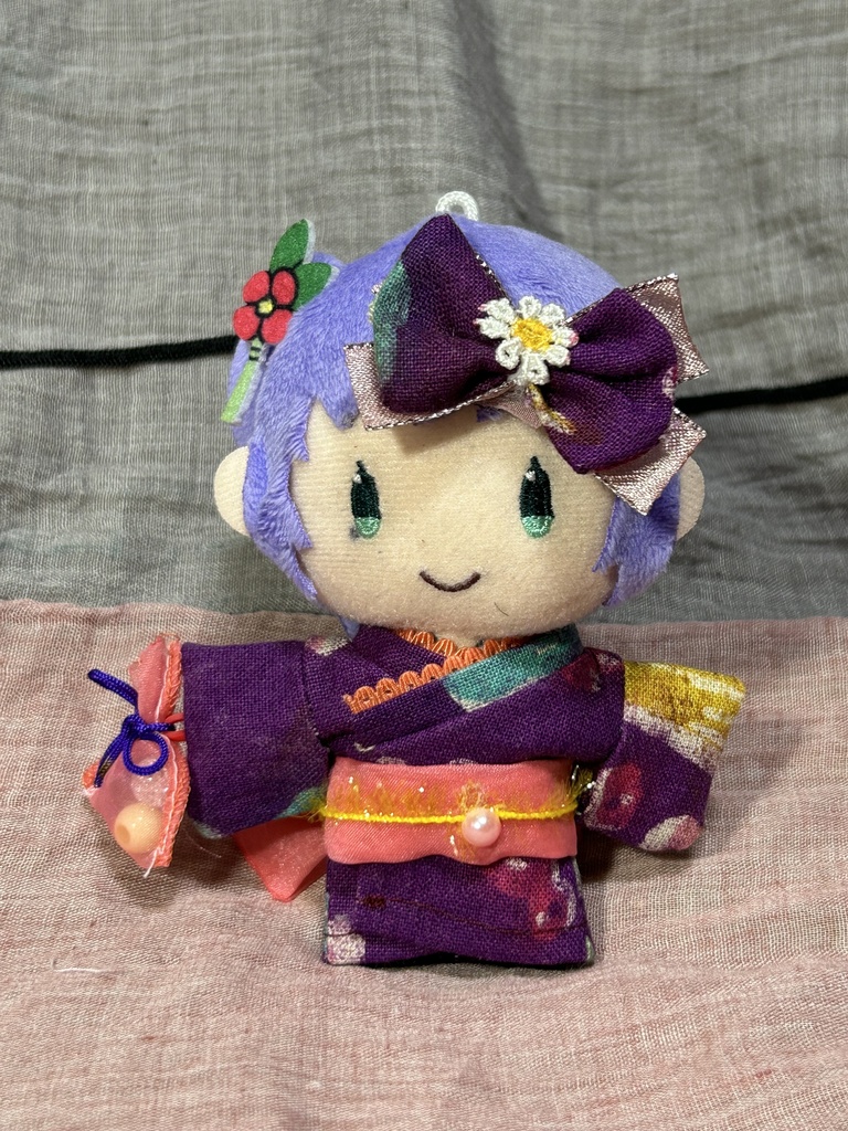 10センチサイズぬい浴衣【紫✖︎ピンク帯締め黄色】