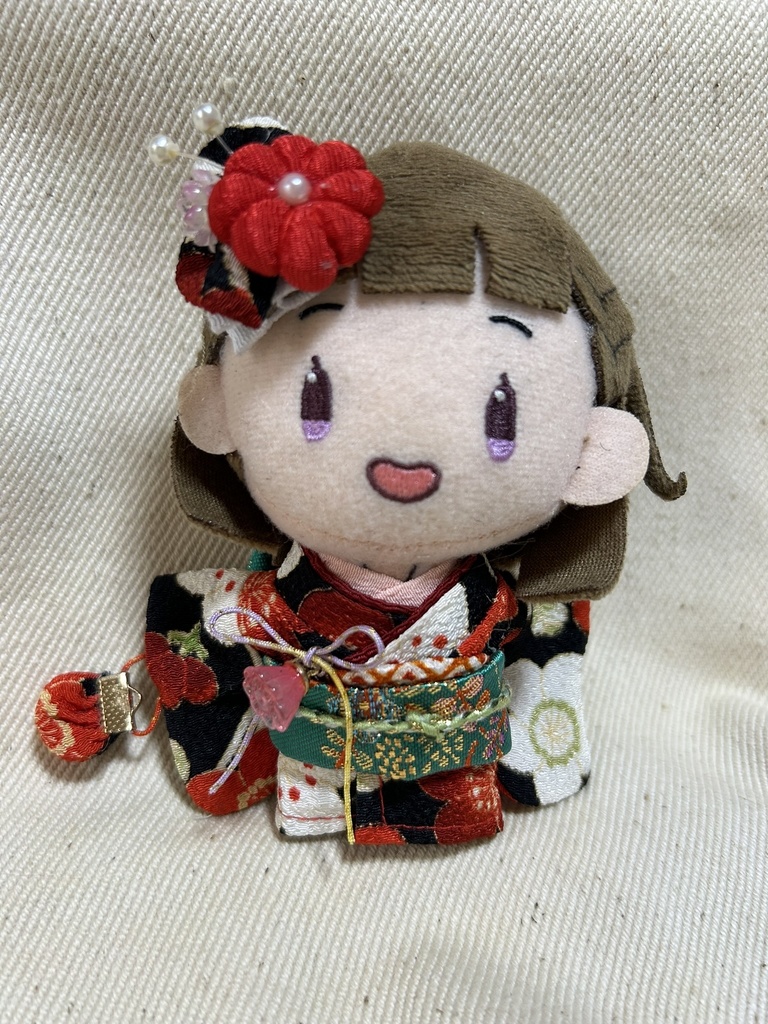 【12/24 21:00~】10cmぬい着物 赤黒×緑