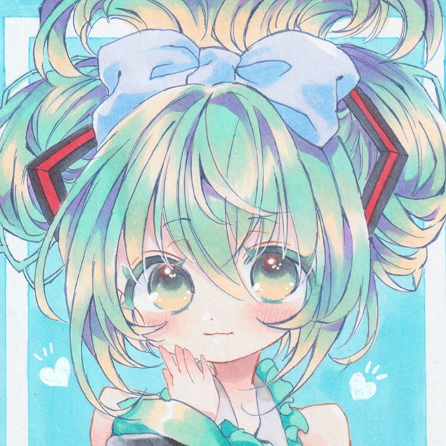 手描きイラスト小色紙＋初音ミク＋