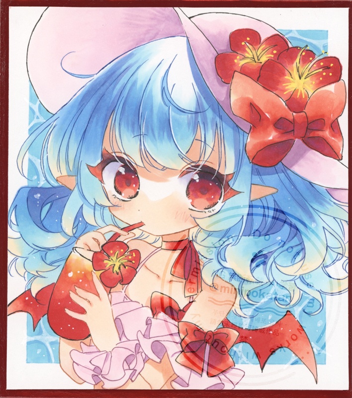 手描きイラスト原画＋小色紙＋東方＋水着レミリア