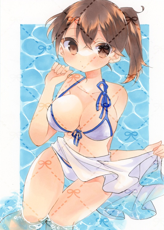 手描きイラスト原画＋艦これ＋水着＋加賀