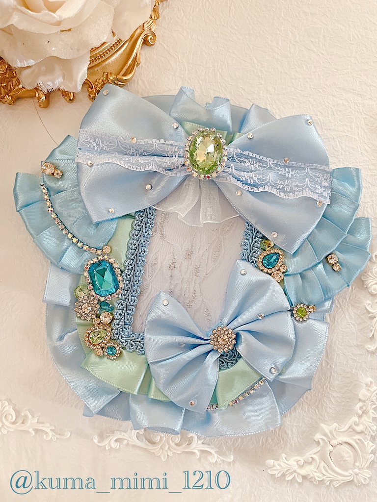 硬質ケース❤︎硬貨ケース❤︎トレカケース❤︎硬化ケース❤︎B8❤︎デコ❤︎ライトブルー ミントグリーン 水色 緑レース❤︎くまのみみ。🧸❤︎【No.194】❤︎