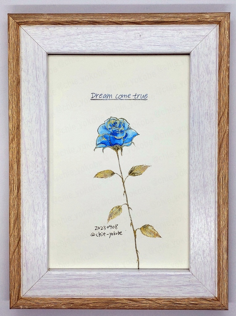 インクドローイング⑦　「青いバラと花言葉」