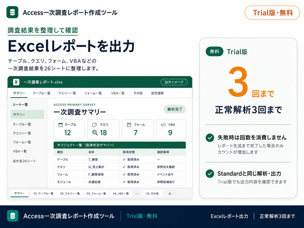 Access一次調査レポート作成ツール Trial【無料・3回まで】