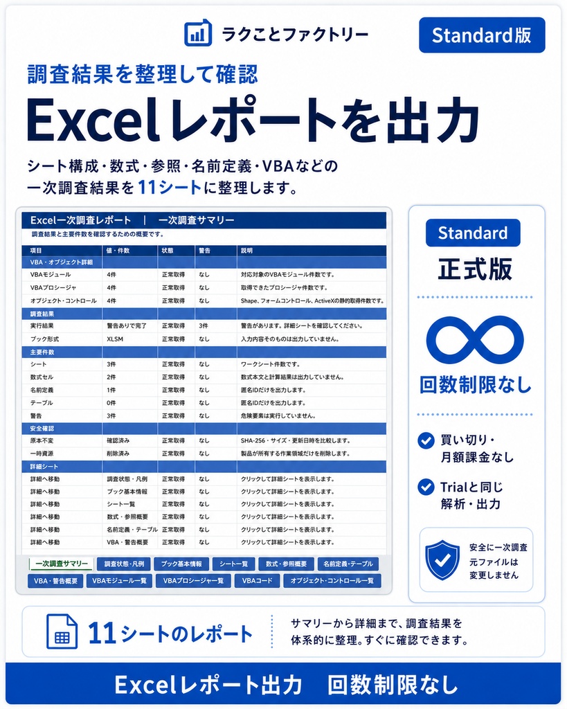 Excel一次調査レポート作成ツール Standard版【回数制限なし】