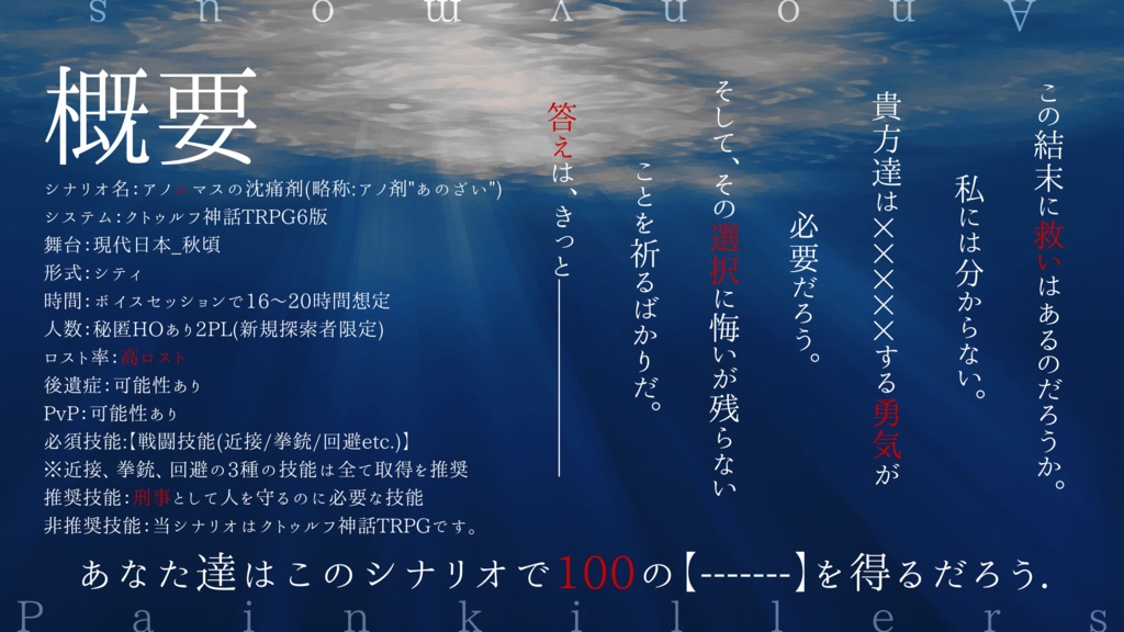 CoCシナリオ『アノニマスの沈痛剤』 SPLL:E193970