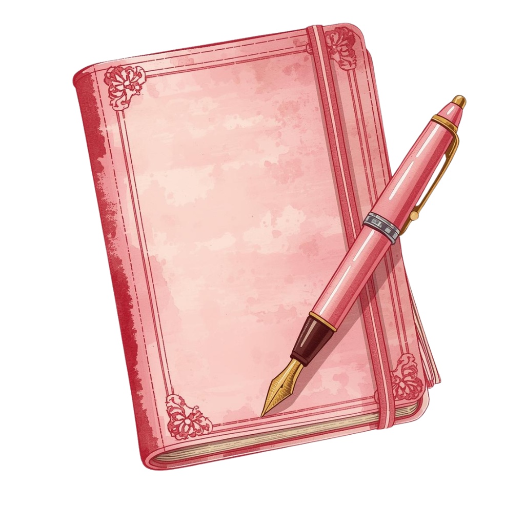 水彩アンティーク旅シリーズ/ピンクの可愛いクリップアート PNG(全8種)