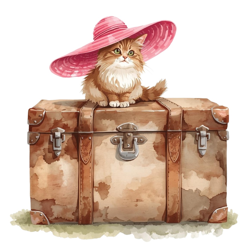 水彩アンティーク旅シリーズ/ピンクの可愛いクリップアート PNG(全8種)