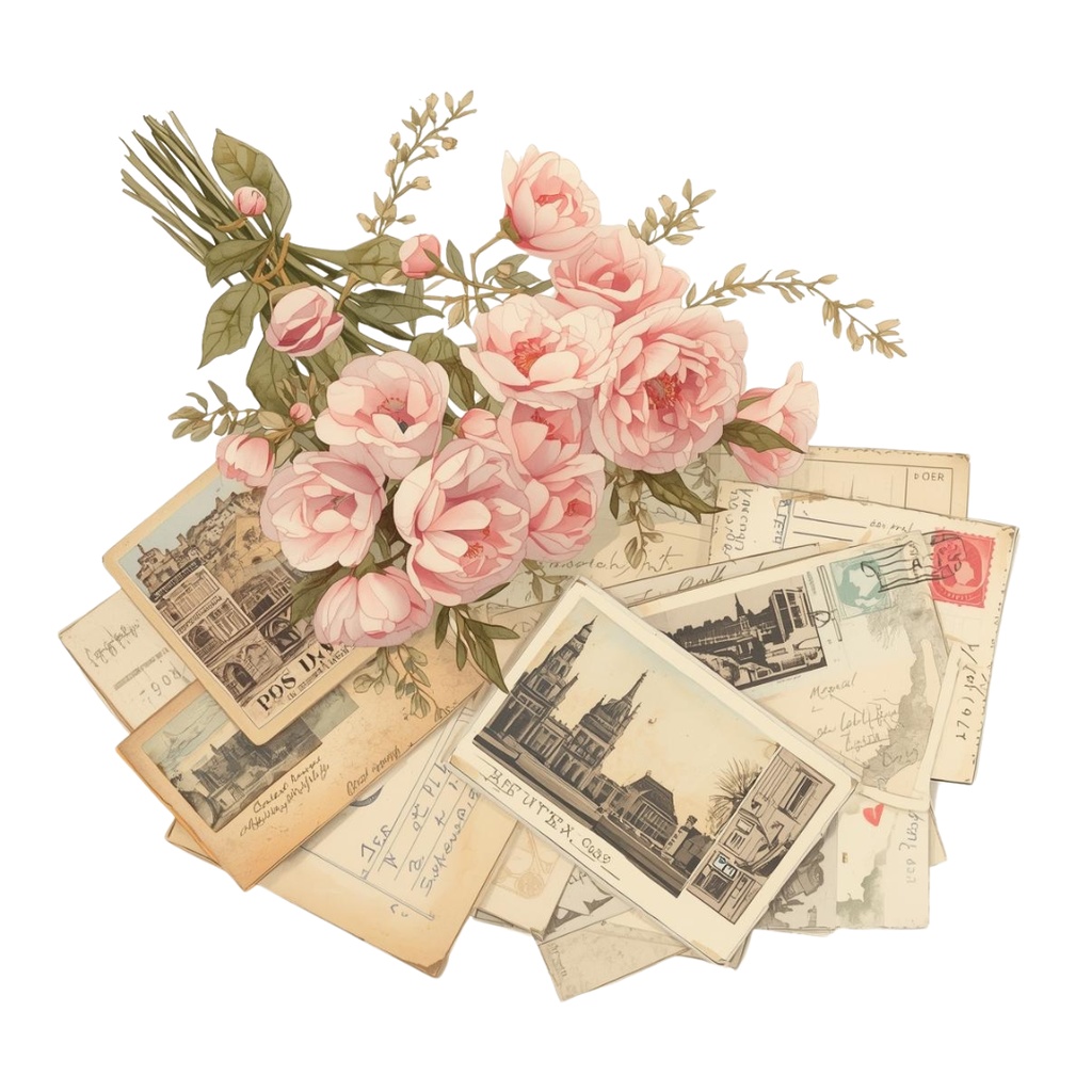 水彩アンティーク旅シリーズ/ピンクの可愛いクリップアート PNG(全8種)