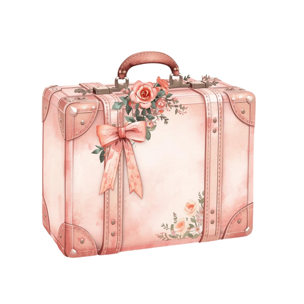 水彩アンティーク旅シリーズ/ピンクの可愛いクリップアート PNG(全8種)