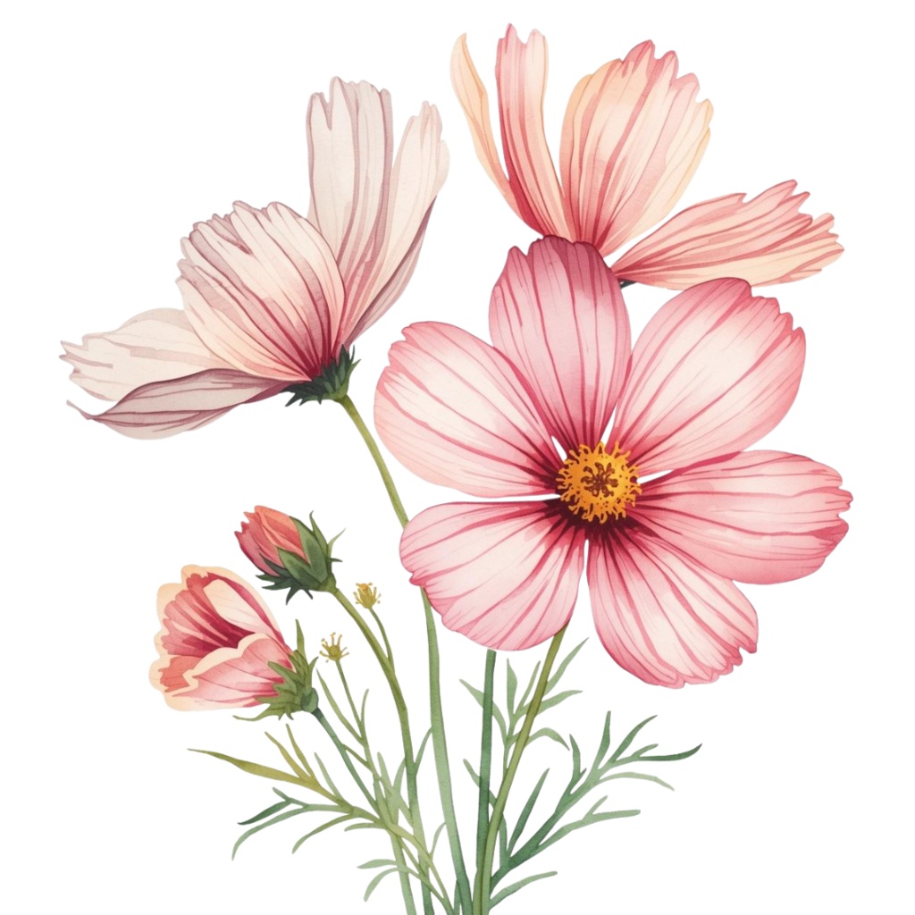 日本の季節の花シリーズ|アンティーク水彩クリップアート(全12種)|PNGデータ