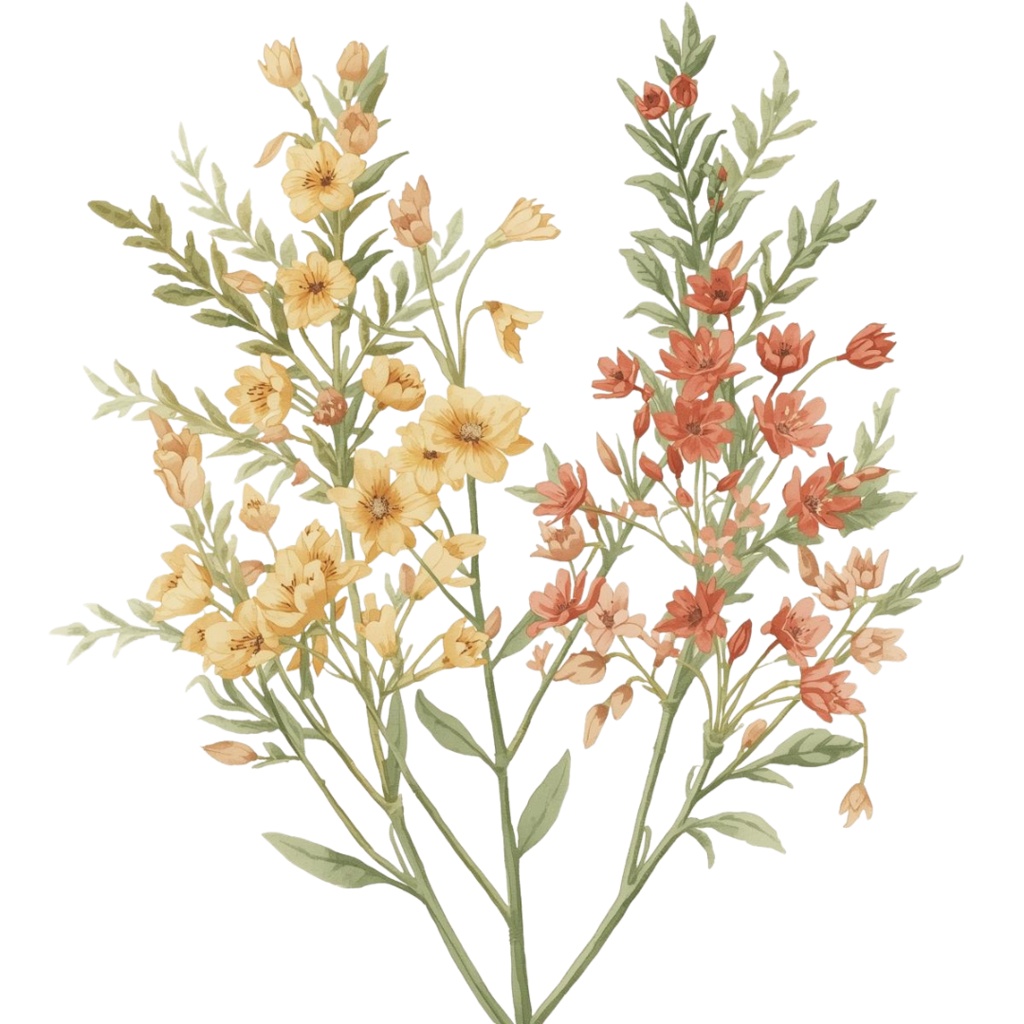 日本の季節の花シリーズ|アンティーク水彩クリップアート(全12種)|PNGデータ