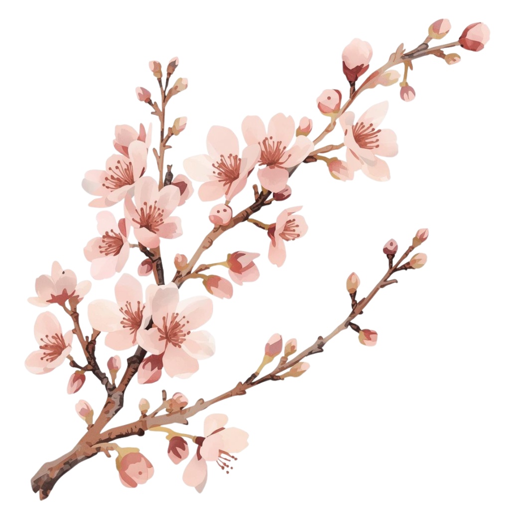 日本の季節の花シリーズ|アンティーク水彩クリップアート(全12種)|PNGデータ