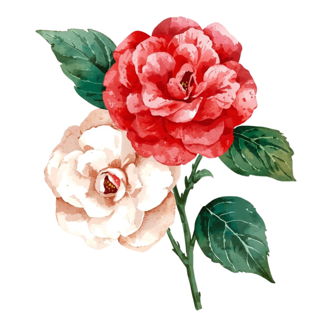 日本の季節の花シリーズ|アンティーク水彩クリップアート(全12種)|PNGデータ