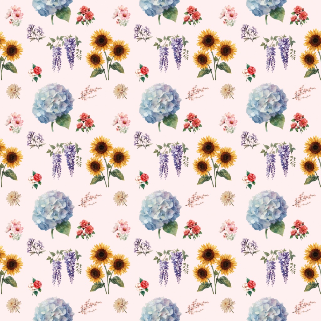 日本の季節の花 デジタルペーパー|水彩アンティークフラワー柄|可愛い花素材 PNG