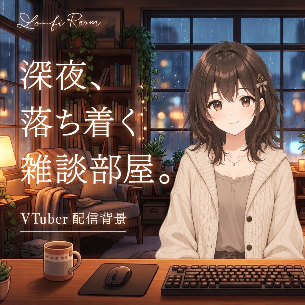 【VTuber配信背景】Cozy Rainy Night Room｜Lo-fi雑談配信背景（1920×1080）