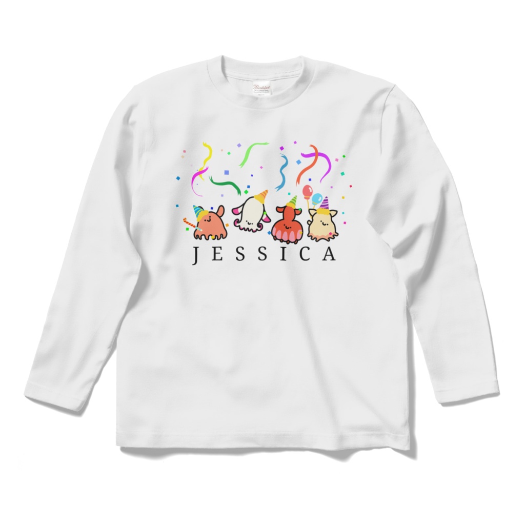 タコタコパーティーレディースロングスリーブTシャツ-ホワイト