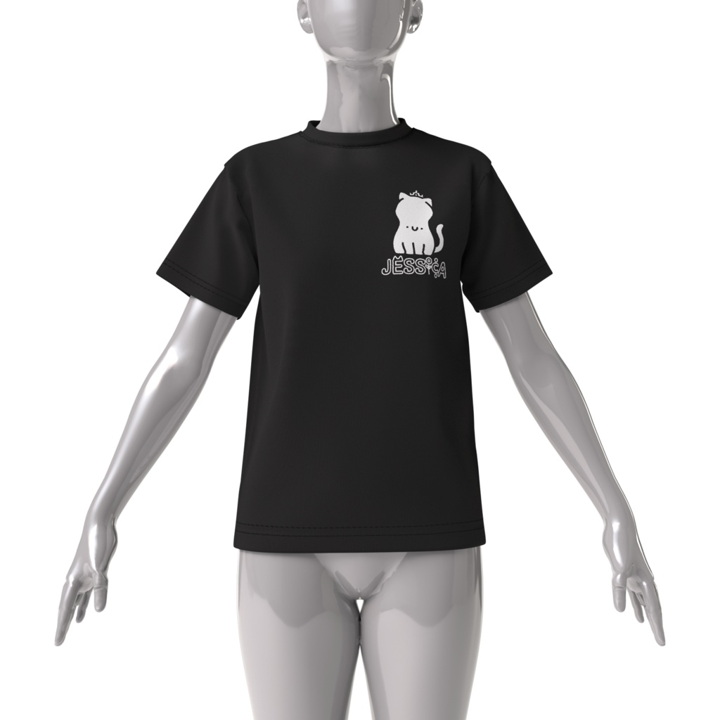 白猫姫ビッグシルエットTシャツ-ブラック