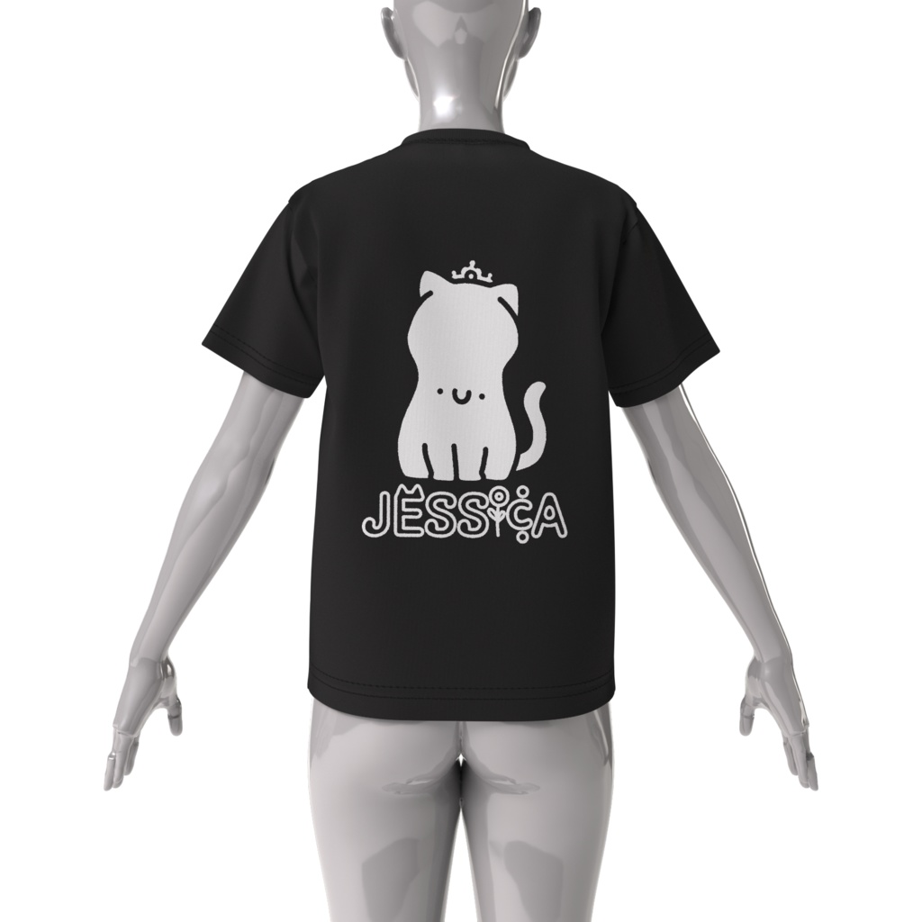 白猫姫ビッグシルエットTシャツ-ブラック