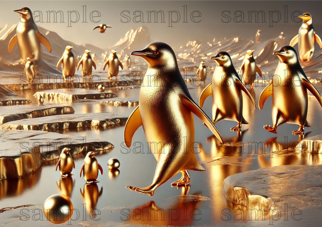 黄金のペンギンワールド | JPEG 300DPI : A2,A3,A4 |