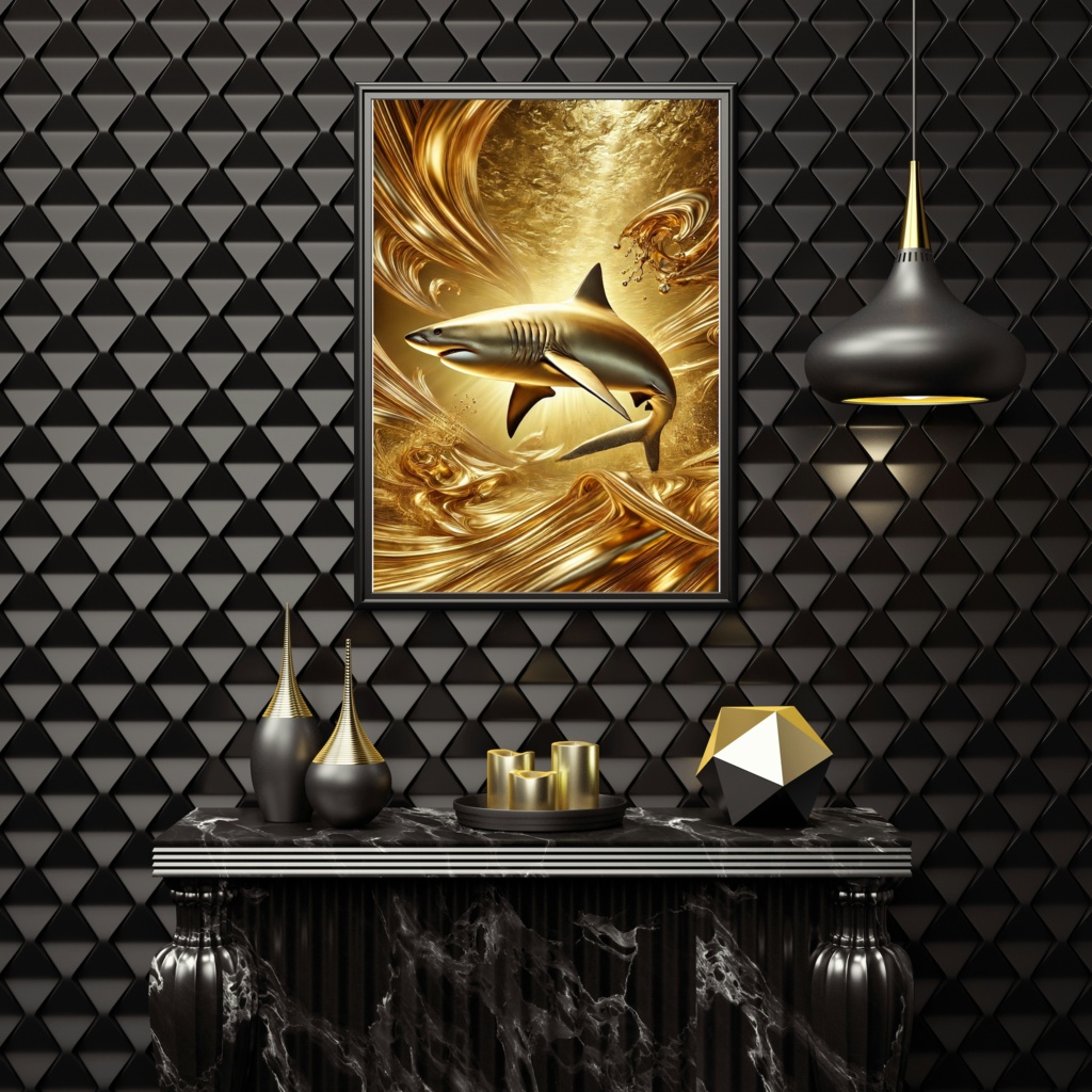 メタリックゴールドシャーク | JPEG 300DPI : A2,A3,A4 |