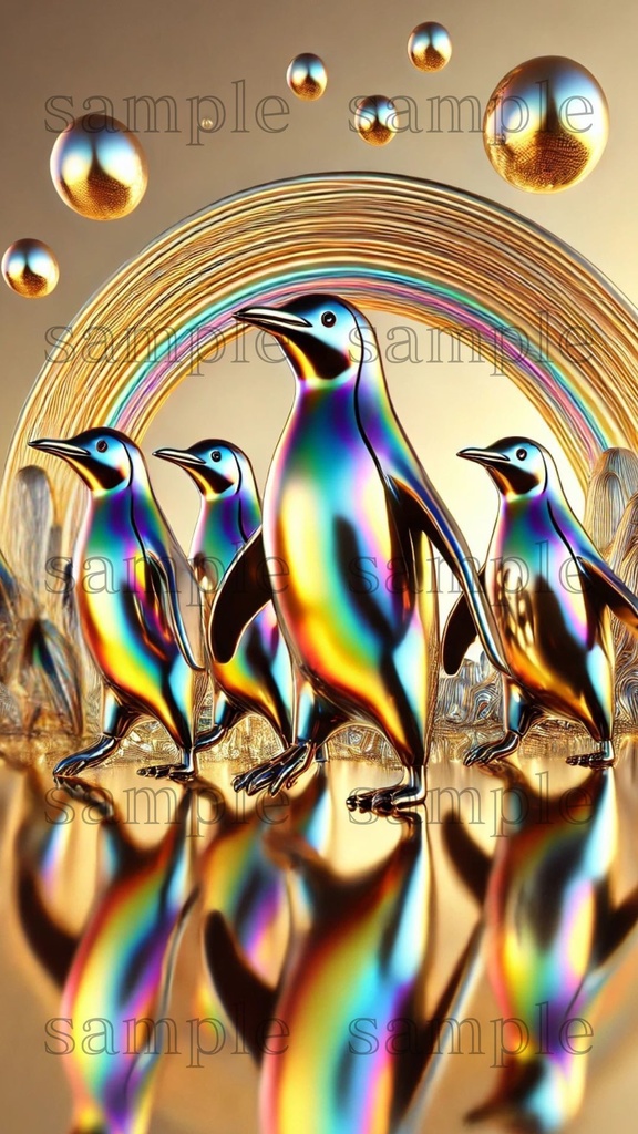 虹色ペンギンの行進 |スマホ壁紙 |