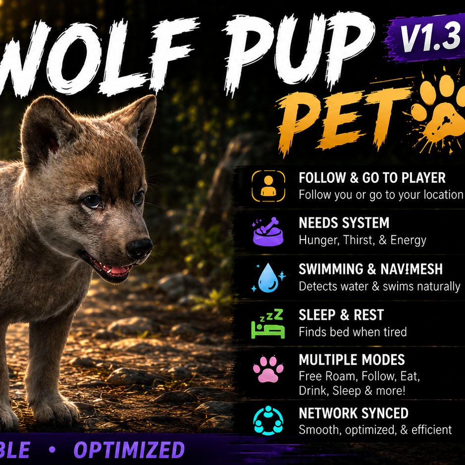 VRChat Gray Wolf Pup Pet World Asset