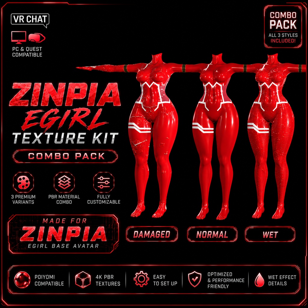 VRChat Zinpia Egirl Base Bodysuit Outfit 6 Combo Pack