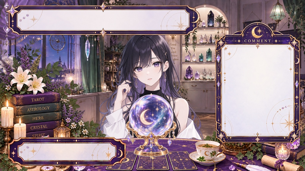 【VTuber向け配信素材】星詠みの館|占い・タロット 配信画面セット