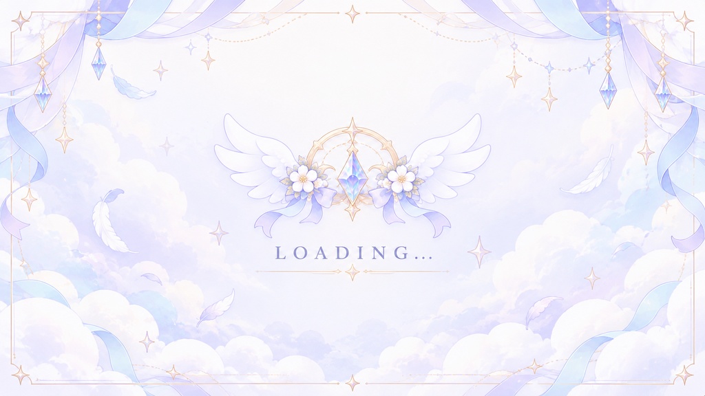 【VTuber向け配信素材】天使の微睡|幻想的な雲の上の天使の寝室・ガーリーファンタジー 配信画面セット