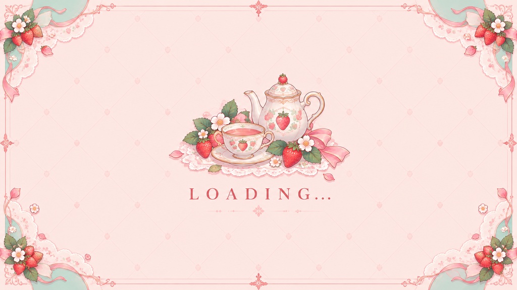【VTuber向け配信素材】苺のティータイム|幻想的な苺の部屋・レトロアンティーク 配信画面セット