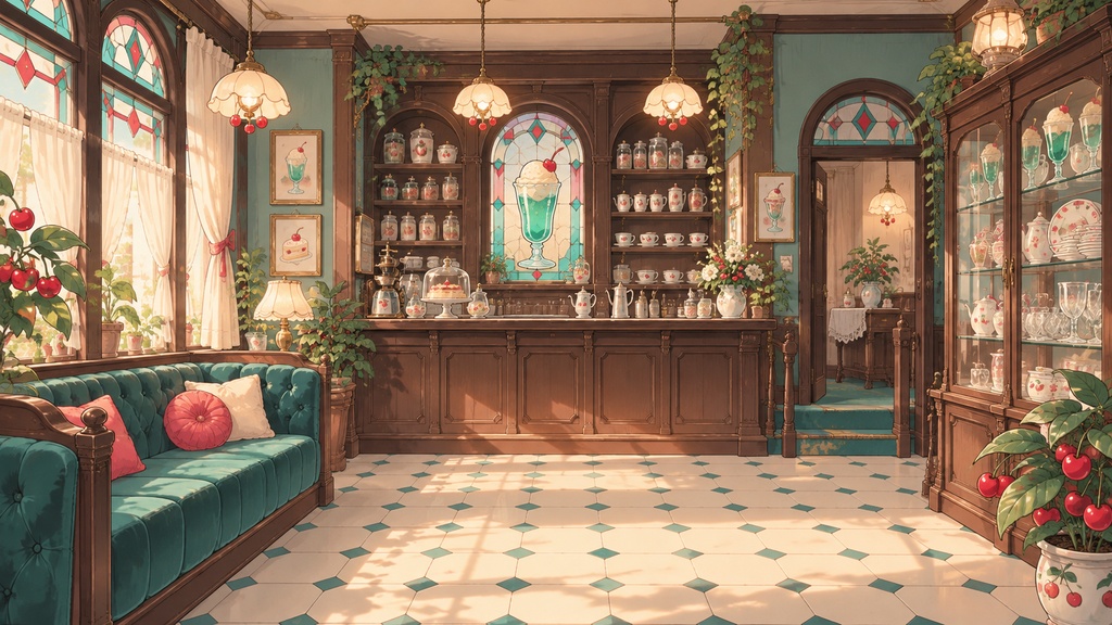 【VTuber向け配信素材】クリームソーダの喫茶室|昭和レトロ・アンティーク純喫茶 配信画面セット