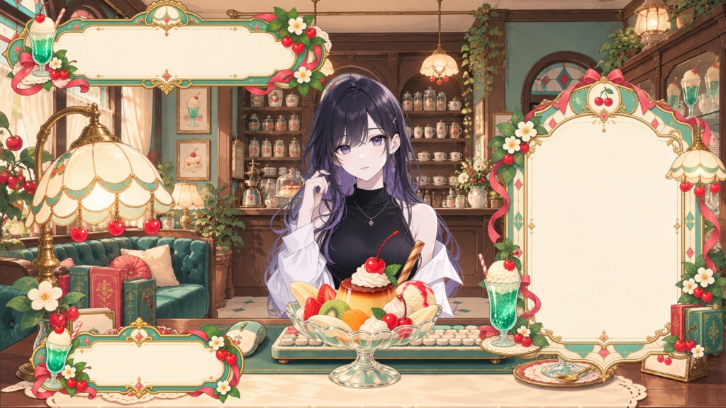 【VTuber向け配信素材】クリームソーダの喫茶室|昭和レトロ・アンティーク純喫茶 配信画面セット