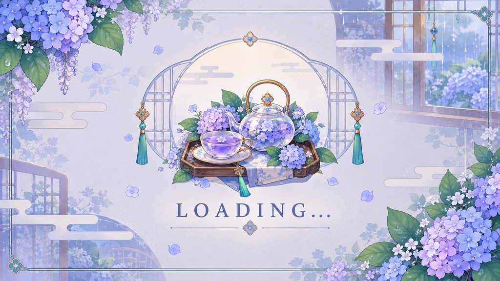 【VTuber向け配信素材】雨の日の紫陽花室|紫陽花・梅雨・和洋折衷 配信画面セット