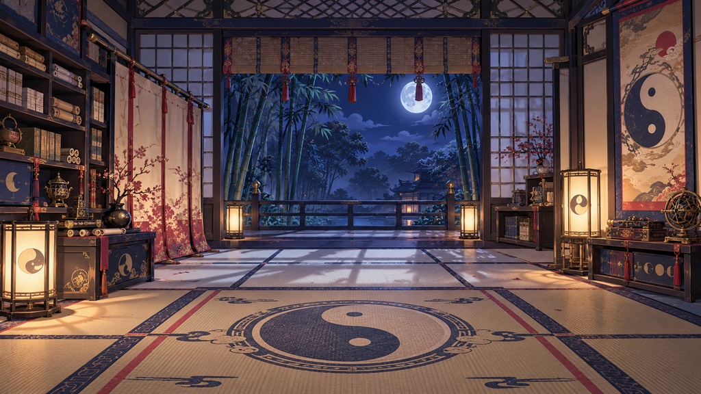 【VTuber向け配信素材】月影の陰陽寮|陰陽師・平安和風・月夜 配信画面セット