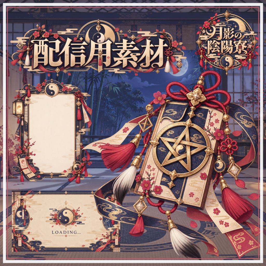 【VTuber向け配信素材】月影の陰陽寮｜陰陽師・平安和風・月夜 配信画面セット