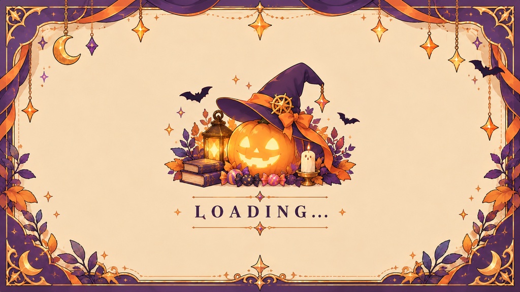 【VTuber向け配信素材】魔女のハロウィンナイト|ジャック・オー・ランタン・魔女・ハロウィン 配信画面セット