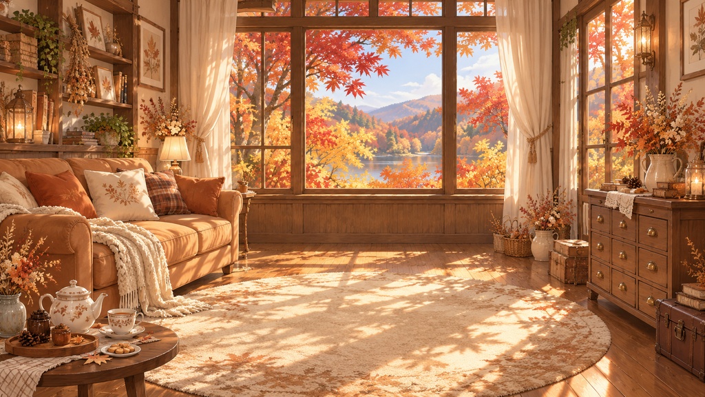 【VTuber向け配信素材】秋灯りのティールーム|紅葉・秋・ティールーム 配信画面セット
