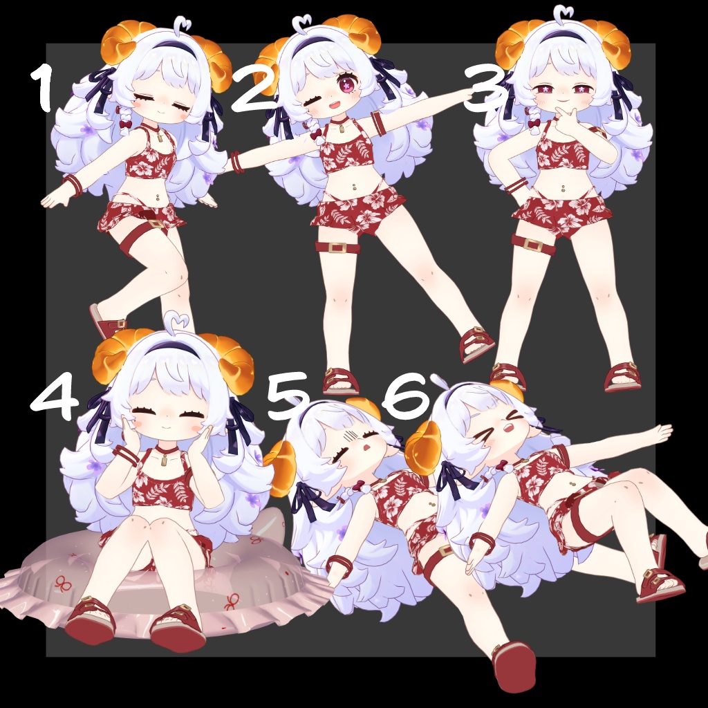 【free】キプフェル夏ポーズ6種【3アバター対応】