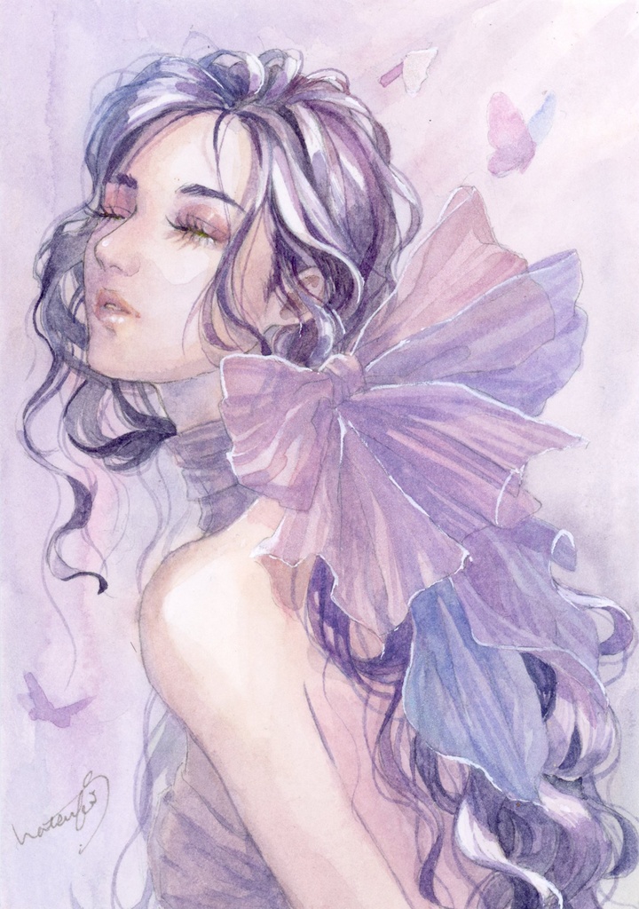 [水彩原画]maybe sweetly(額装込み)