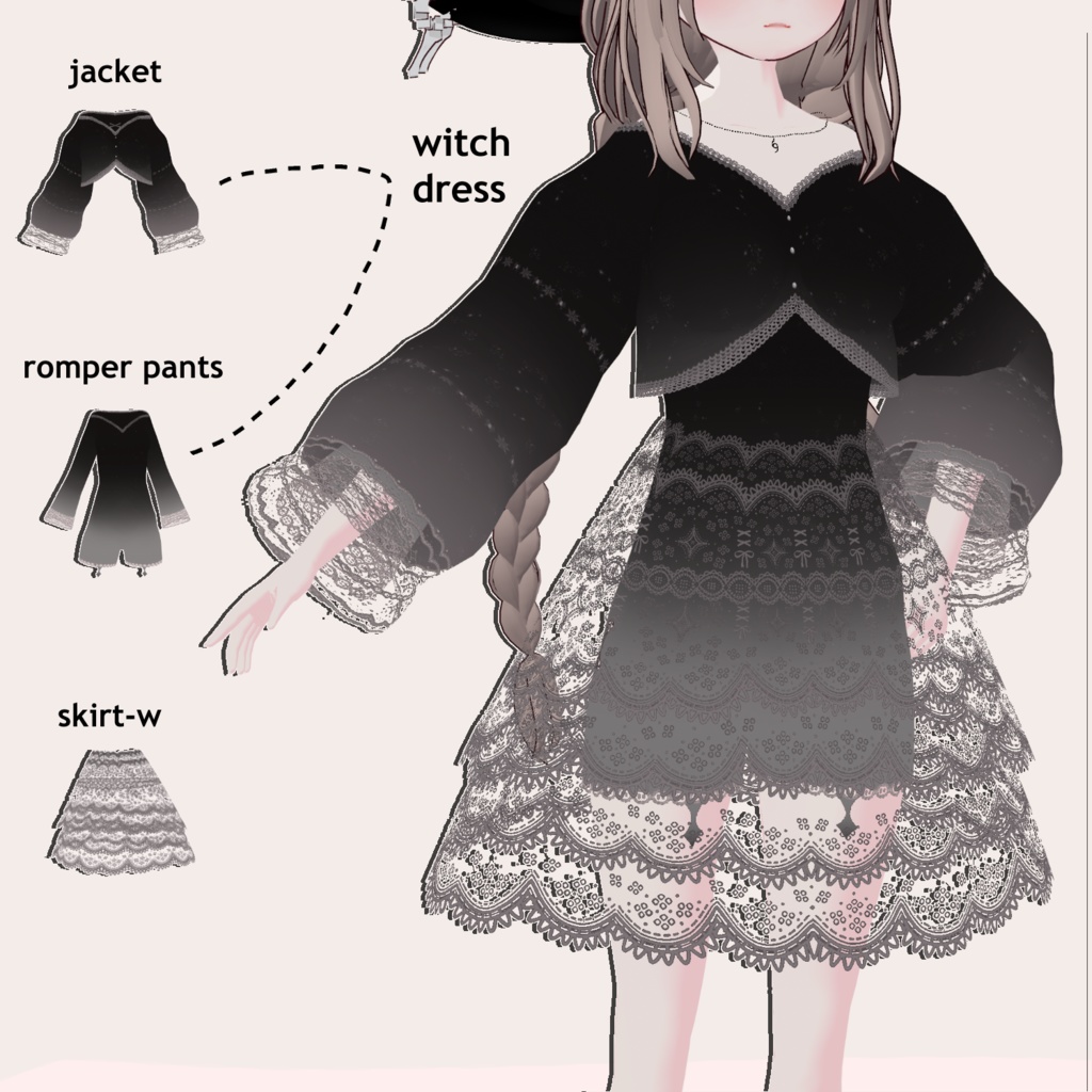 【vroid用】魔女の衣装セット / Witch Costume Set