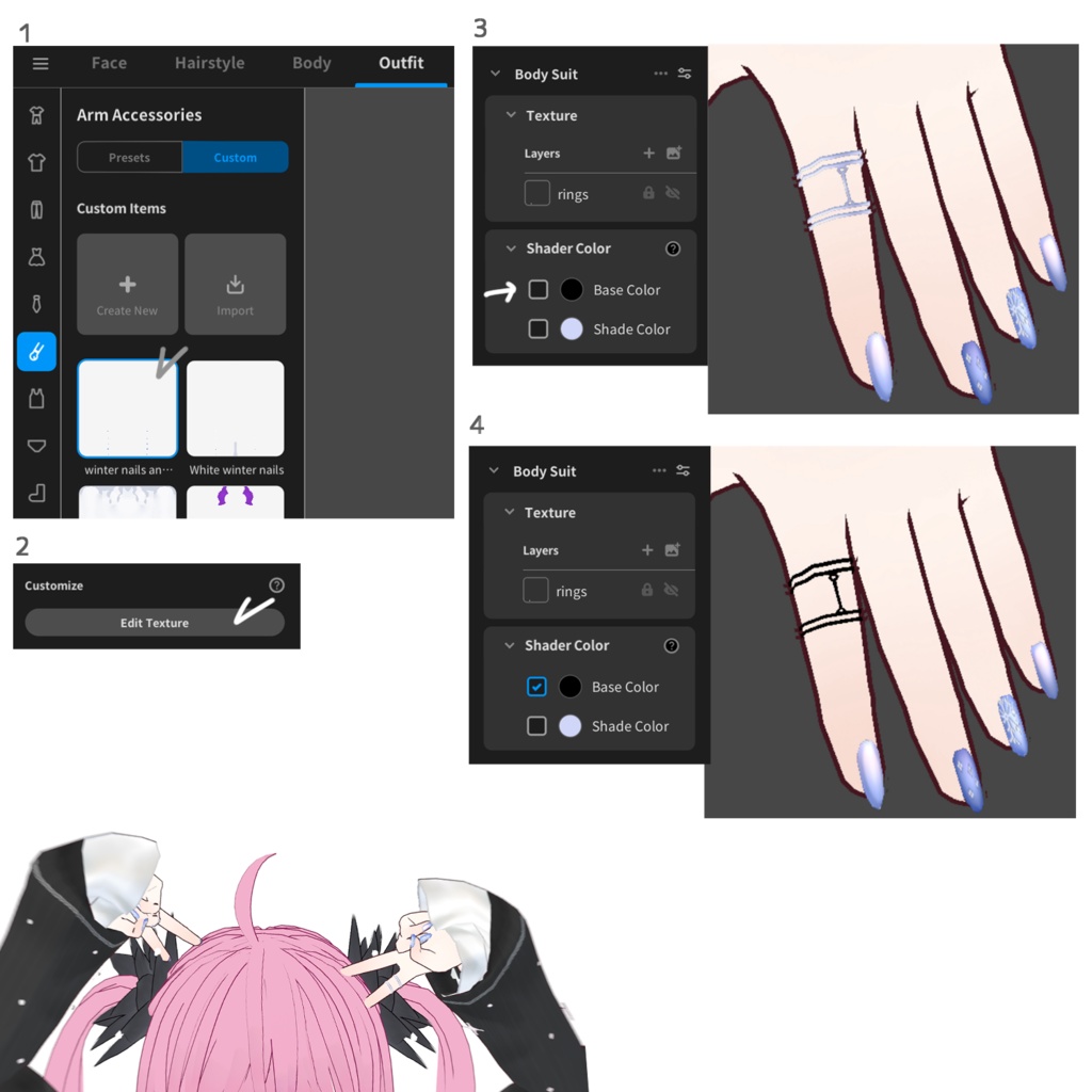 【無料/Free】冬っぽいネイルと指輪【vroid用】