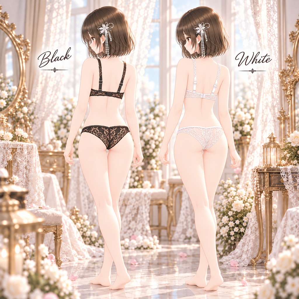 VRoid用 レースブラ&ショーツセット|Black & White