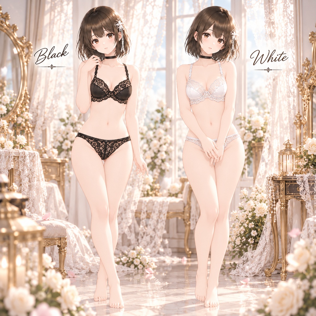 VRoid用 レースブラ&ショーツセット|Black & White