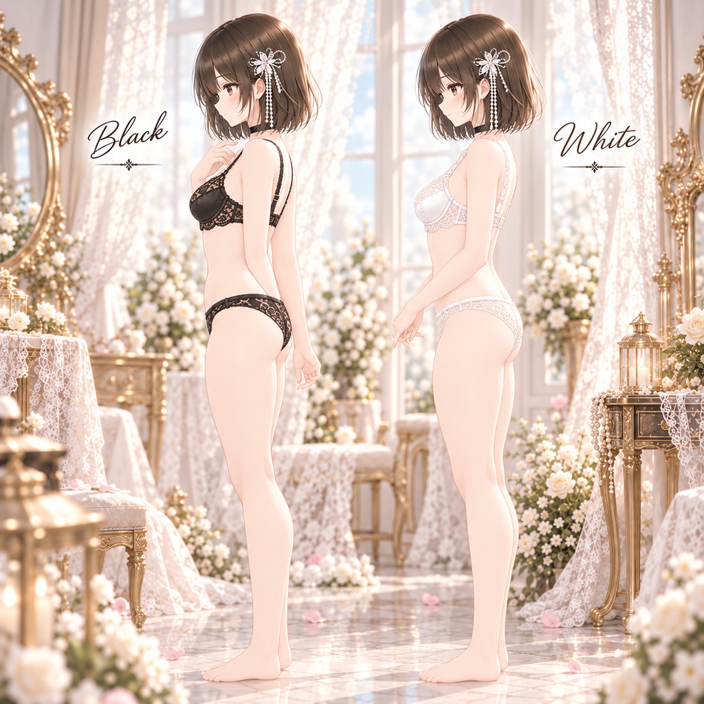 VRoid用 レースブラ&ショーツセット|Black & White