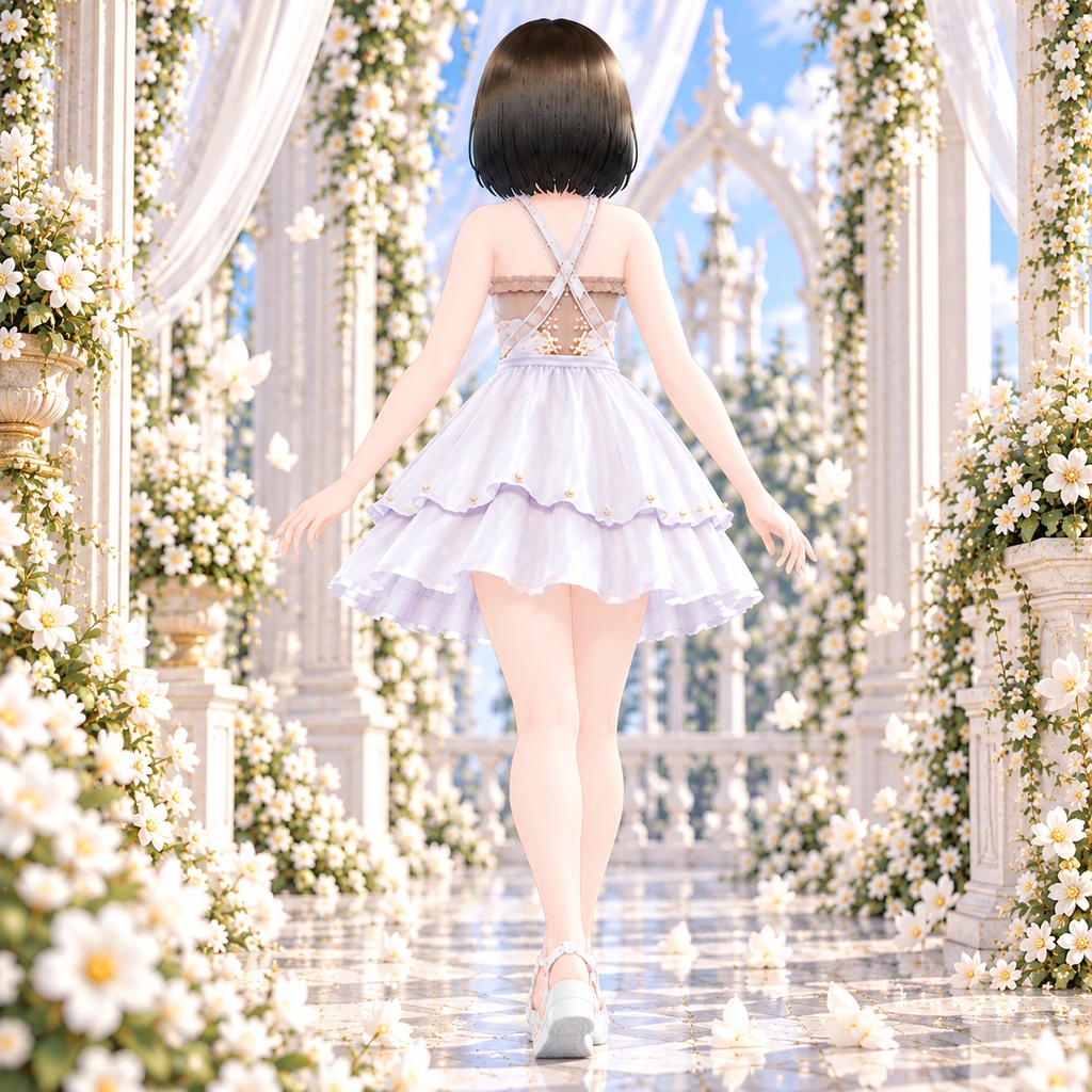 Pearl Blossom White Dress|VRoid用 フラワーワンピース 2点セット