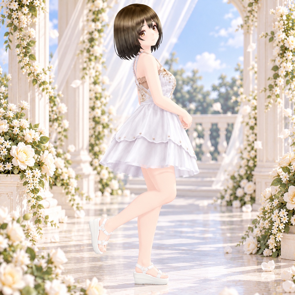 Pearl Blossom White Dress|VRoid用 フラワーワンピース 2点セット